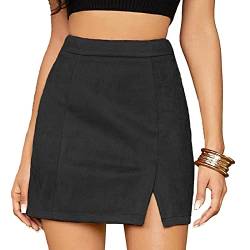 Frauen Faux Wildleder Minirock Sexy High Waist Bodycon Short A Line Rock Bodycon Short A Line Rock(M-Schwarz) von Ausla