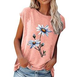 Kurzarm-T-Shirts mit Blumenmuster für Damen, Lässige Sommer-Hemdoberteile (L) von Ausla
