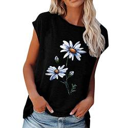 Lässiges Rundhals-Blumendruck-Kurzarm-Sommer-T-Shirt für Damen (L) von Ausla