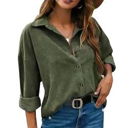 Langarm-Button-Down-Hemd aus Cord für Damen, Freizeitjacke, Oberteil, Shacket (M) von Ausla