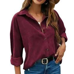 Langarm-Button-Down-Hemd aus Cord für Damen, Freizeitjacke, Oberteil, Shacket (S) von Ausla