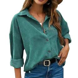 Langarm-Button-Down-Hemd aus Cord für Damen, Freizeitjacke, Oberteil, Shacket (S) von Ausla