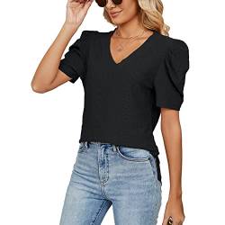 Lose Kurzarm-T-Shirts für Damen mit V-Ausschnitt, Oberteil mit Puffärmeln, Aushöhlen, Schmale Bluse (S) von Ausla