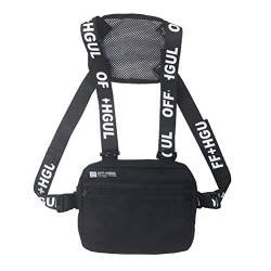Modische Chest Rig Vest-Hüfttasche mit Verstellbarem Riemen für Mobiltelefone, Wasserflaschen, Brillen, Geldbörsen oder Schlüssel (Black) von Ausla