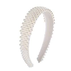 Perlen-Stirnband, Eleganter Modischer Haarschmuck für Frauen mit Gemischter Materiallegierung, Größe 14,5 X 13 Cm, Breite 3 Cm (Weiß) von Ausla