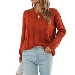 Pullover für Damen Pullover Strickpullover Lange Ärmel Pulli Sweatshirt Drop Schulterhülse(L-Rotes Kupfer) von Ausla