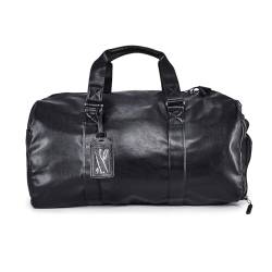 Reisetaschen Herren PU Leder Wasserdicht Weekender Tasche Großen Kapazität Sporttasche mit Nassfach Unisex Vintage Travel Bag (Black) von Ausla