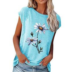 Sommer Damen T Shirt Top Basic Blumen Rundhals Oberteil Lässig Tunika Oberteile (L) von Ausla