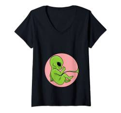 Damen Werdende Mama Fetus Embryo Baby Alien Schwanger T-Shirt mit V-Ausschnitt von Außerirdischer Weltraum Ufo Geschenk