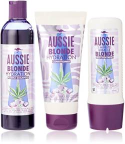 Aussie Blonde Hydration Vegan Purple Shampoo, Conditioner und 3 Minute Miracle Haarmaske Set, Blondes und Silber Haartoner-Set, neutralisiert Gelb- und Messingtöne für hydratisiertes Haar. von Aussie