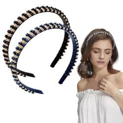 2 Stück schwarzes Stirnband mit Strass und Perlen, modische Kristall-Stirnbänder, Brautparty, Abschlussball, Hochzeit, Haarschmuck für Frauen von Auswalar