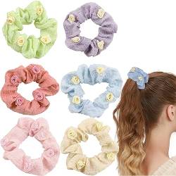 6 Stück Blumen-Haargummis, Chiffon, elastische Haarbänder, Haarbänder-Set, elastisch, Pferdeschwanz, Haarschmuck, Haargummis für Frauen, Mädchen, Damen von Auswalar