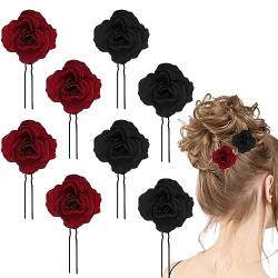 8 Stück schwarze Rosen-Haarspangen, U-Form, Rosen-Haarnadeln, Vintage-Rosen-Haar-Accessoires für Frauen, Mädchen, Party, Strand, Hochzeit von Auswalar