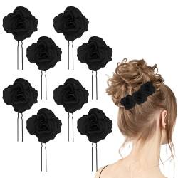 Auswalar 8 Stück schwarze Rosen-Haarspangen, U-Form, Rosen-Haarnadeln, Vintage-Rosen-Haar-Accessoires für Frauen, Mädchen, Party, Strand, Hochzeit, Schwarz von Auswalar