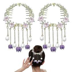 Haarklammern mit Perlen und Strasssteinen, Blume, Pferdeschwanz-Schnalle, Metall, Haarklammern, Zubehör für Frauen und Mädchen, 2 Stück von Auswalar