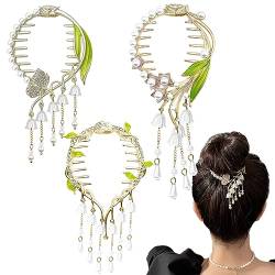 Haarklammern mit Perlen und Strasssteinen, Blume, Pferdeschwanz-Schnalle, Metall, Haarklammern, Zubehör für Frauen und Mädchen, 3 Stück von Auswalar