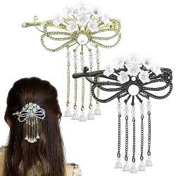 Haarspangen mit Blumen-Strass-Motiv, Perlen-Haarnadel, Bananen-Haarspangen, Zubehör für Damen und Mädchen, dickes Haar, 2 Stück von Auswalar