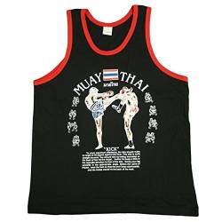 Herren Tank Top Singlet Gym Muay Thai Herren T-Shirt, 100% Baumwolle, aus Thailand, schwarz von AuthenticAsia
