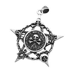 Anhänger Freimaurer Totenkopf Pentagramm Stern Edelstahl Halskette Lederkette Kugelkette Masonic Gothic Damen Herren Silber-nur-anhänger von Autiga
