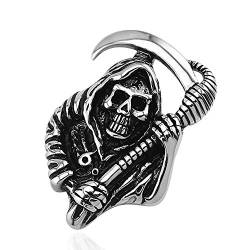 Anhänger Totenkopf Sensenmann Edelstahl Halskette Lederkette Gothic Biker Kugelkette Herren Damen Silber-nur-anhänger von Autiga