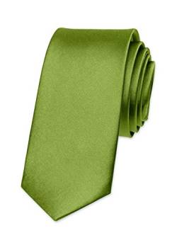 Autiga® Krawatte Herren Hochzeit Konfirmation Slim Tie Retro Business Schlips schmal olivgrün von Autiga