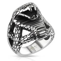 Autiga Cobra Ring Schlange Edelstahl Massiv Biker Gothic Silber Herren Männer Silber 59 - Ø 18,95 mm von Autiga