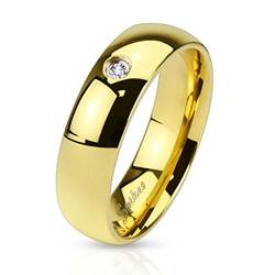 Autiga Herren Damen Ring Edelstahl Zirkonia Kristall Partnerring Ehering gold 52 - Ø 16,51 mm 6 mm von Autiga