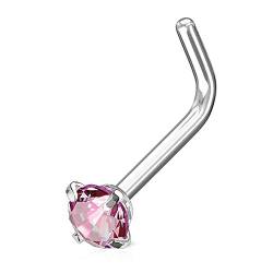 Autiga Nasenpiercing Stecker Nasenstecker Stift Nasen Piercing gebogen Zirkonia Kristall L-Form Silber-rosa 1 mm von Autiga