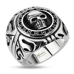 Autiga Totenkopf Ring Siegel Shield Edelstahl Massiv Biker Gothic Silber Herren Männer Silber 62 - Ø 19,76 mm von Autiga