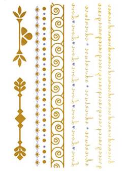 Flash Tattoo Metallic Temporary Einmal-Tattoo Klebe Gold Schriftzug Ornamente Armband Kette gold von Autiga