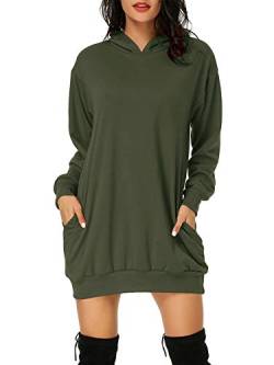 Auxo Damen Hoodie Kleid Pullover Langarm Sweatshirts Kapuzenpullover Tops Herbst Mini Kleid 01-Armee-grün XXL von Auxo