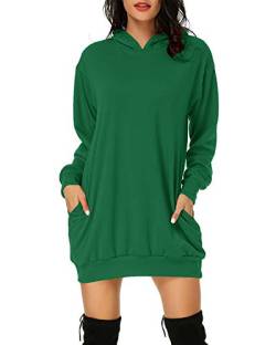 Auxo Damen Hoodie Kleid Pullover Langarm Sweatshirts Kapuzenpullover Tops Herbst Mini Kleid 01-Grasgrün S von Auxo