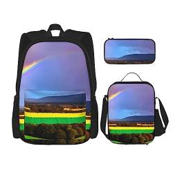 AvImYa Rucksack + Federmäppchen + Lunch-Tasche + Lunch-Tasche Kombination Schultaschen Büchertasche Mädchen Jungen Kinder Studenten Leicht Langlebig Abend Regenbogen, Schwarz , Einheitsgröße von AvImYa