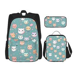 AvImYa Rucksack + Federmäppchen + Lunch-Tasche + Lunch-Tasche Kombination Schultaschen Büchertasche Mädchen Jungen Kinder Studenten Leicht Langlebig Niedlich Fuchs, Schwarz , Einheitsgröße von AvImYa