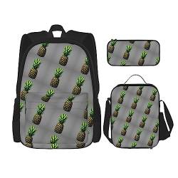 AvImYa Rucksack + Federmäppchen + Lunch-Tasche + Lunch-Tasche Kombination Schultaschen Büchertasche Mädchen Jungen Kinder Studenten leicht langlebig Cartoon Ananas, Schwarz , Einheitsgröße von AvImYa