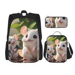 AvImYa Rucksack + Federmäppchen + Lunch-Tasche + Lunch-Tasche Kombination Schultaschen Büchertasche Mädchen Jungen Kinder Studenten leicht langlebig Mutter und Kind Ratten, Schwarz , Einheitsgröße von AvImYa