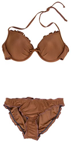 AvaMia Damen Bikini Set vorgeformtes Buegel-Bikinitop mit Bikinihose Low Rueschchen Farbe Braun M von AvaMia