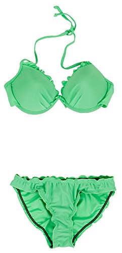 AvaMia Damen Bikini Set vorgeformtes Buegel-Bikinitop mit Bikinihose Low Rueschchen Farbe Gruen L von AvaMia