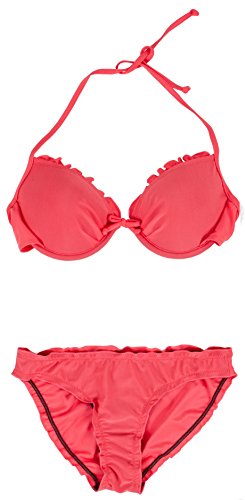 AvaMia Damen Bikini Set vorgeformtes Buegel-Bikinitop mit Bikinihose Low Rueschchen Farbe Koralle M von AvaMia