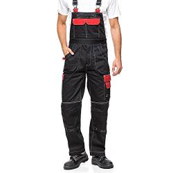 Avacore Helios Latzhose mit Multifunktionstaschen Arbeitshose Handwerker Herrenhose 280g/m² (52, Schwarz/Rot) 94-98cm von Avacore