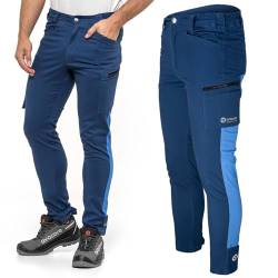 Avacore TUBBOS Slim Stretch Arbeitshose Slim Fit-Schnitt Reflektierende Paspeln und Logos 97% Baumwolle 3% Elasthan (50, Blau/Dunkelblau) von Avacore