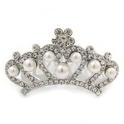 Style Prinzessin Braut/Hochzeit/Abschlussball/Partys rhodiniert Swarovski Kristalle Kunstperlen Haarkamm Haarreif Mini weiß - 50 mm von Avalaya