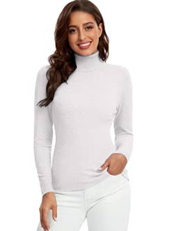 Avancel Damen Rollkragenpullover Basic Pullover Winter Dünn Strickpullover Elegant Langarmshirt Weiß XL von Avancel