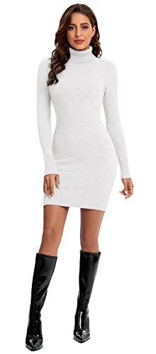 Avancel Damen Strickkleid Winter Kleid Langarm Pulloverkleider Knielang Elegant Rolllkragen Kleidr Herbst Weiß L von Avancel