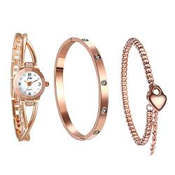 Avaner 3 Stück Damenuhren Mode Personalisierte Strass Digitales Zifferblatt Damen Armbanduhr Schmuckschließe Armband Armbänder für Frauen von Avaner