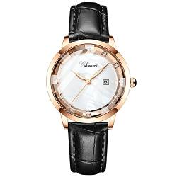 Avaner Armbanduhr Damen Uhr mit Diamant-Skala Kalender Shell Zifferblatt Damenuhr mit Lederband Analog Quarz Uhr für Frauen Geschenke von Avaner