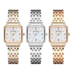 Avaner Armbanduhr Damen Uhr mit Quadratischem Gehäuse Shell Muschel Zifferblatt Damenuhr aus Edelstahl Analog Quarz Uhr für Frauen Geschenke von Avaner