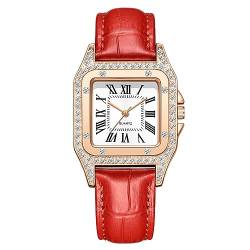 Avaner Armbanduhr Damen Uhr mit Strasssteine Quadratischem Gehäuse Römisches Ziffern Damen Lederarmbanduhr Analoge Quarzuhr für Frauen von Avaner