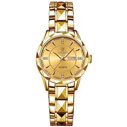 Avaner Armbanduhr für Herren Damen Analoge Quarzuhr aus Edelstahl Balkenskala Leuchtender Zeiger Kalender wasserdichte Paaruhr als Geschenke,Gold von Avaner