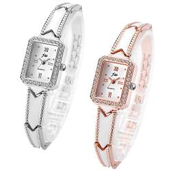 Avaner Damen Armbanduhr Ultra Slim Quarzuhr, Modische Frauen Armbanduhr mit Original-Strass, Analog Anzeiger Armband aus Metall Silber/Rosa von Avaner